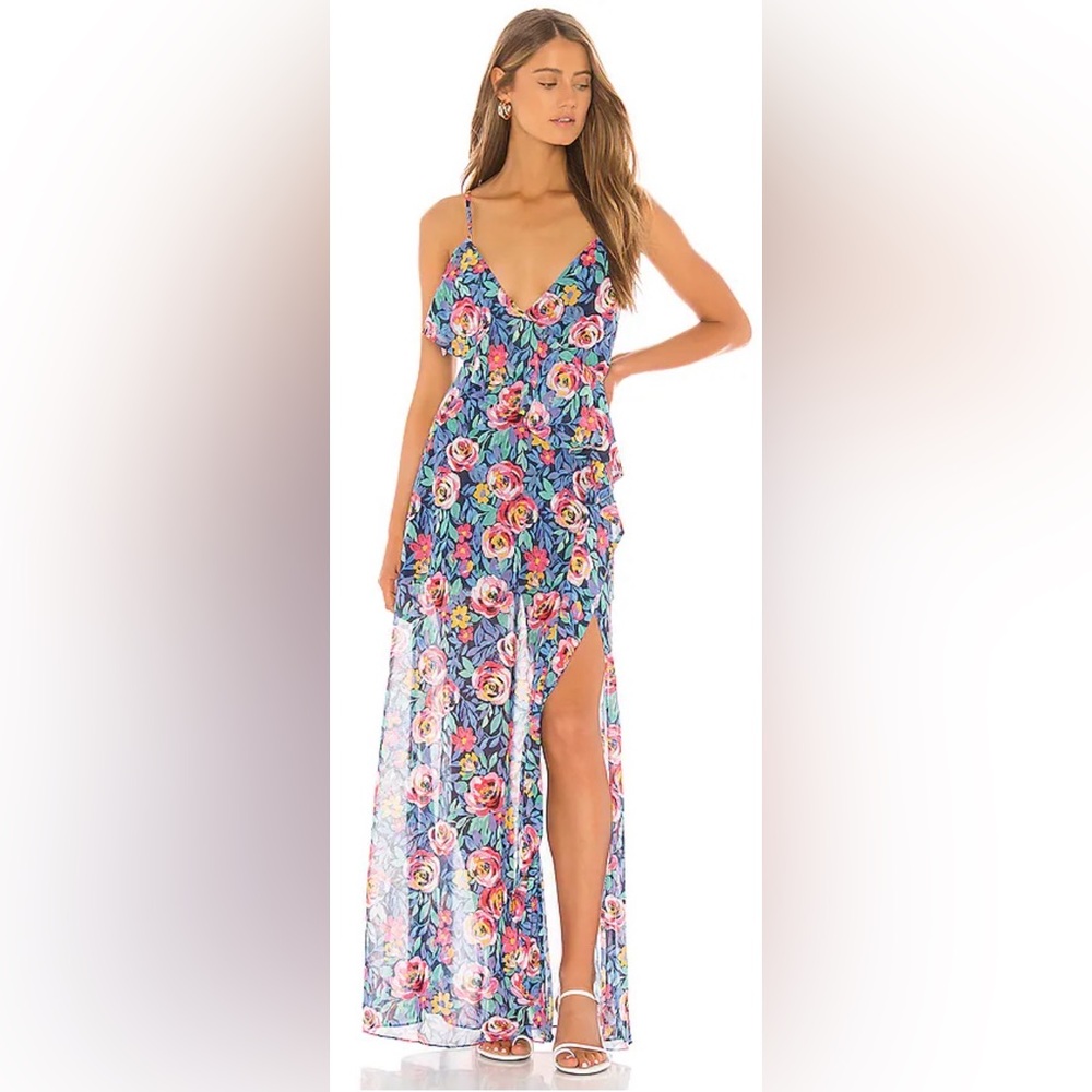 NWT Lovers + Friends Darcy Rose Garden Blue Multi Floral Maxi Dress.  ZB8